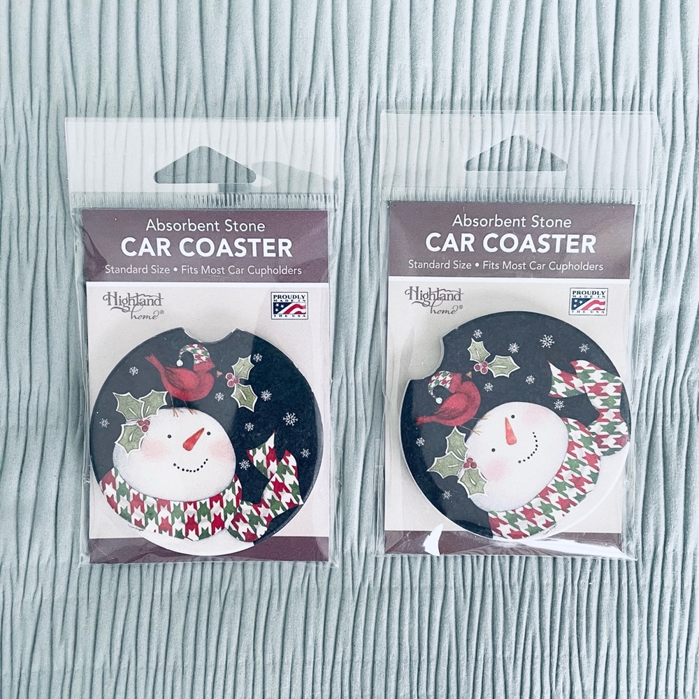 NWT Set of 2 Snowman Car Coasters